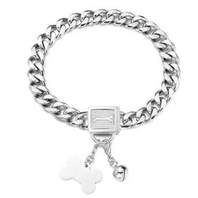 Aiyidi 729388432691 Silver Stainless Steel Cuban Link Dog Collar - Chew-proof Water-proof With Rh