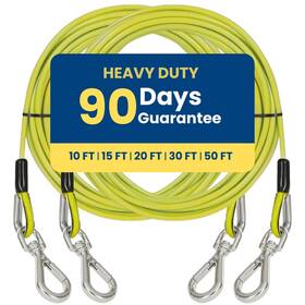 Amf-dl01-2pk-yellow15ft Amofy 90 Day Guarantee 2 Pack Heavy-duty Dog Tie-out Cable No Rust & Amf-dl01-2pk-yellow15ft Amofy 90 Day Guarantee 2 Pack Heavy-duty Dog Tie-out Cable No Rust &