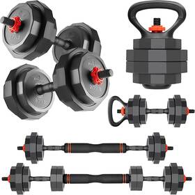 Amstaff Fitness 667242009880 3-in-1 Adjustable Dumbbell Kettlebell Barbell Set 2-43lbs