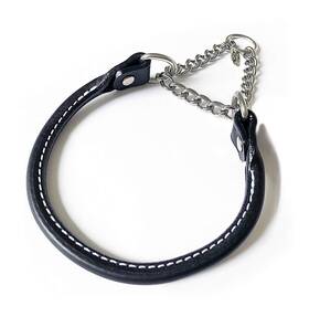 17507 Auburn Leathercrafters Leather Martingale Dog Collar Rolled - 18 Black