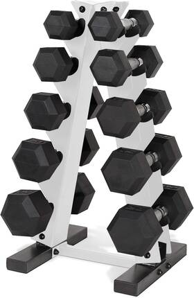 Cap Barbell 702556173756 150 Lb Coated Hex Dumbbell Weight Set With White Rack Cap Barbell 702556173756 150 Lb Coated Hex Dumbbell Weight Set With White Rack