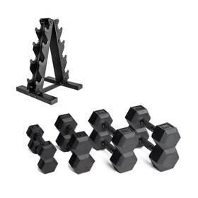Sdrbsis-100r-12bis-3 Cap 100 Lb Coated Black Handle Hex Dumbbell - Set Rack