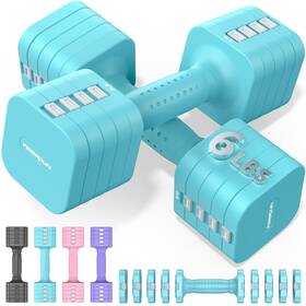 Dum-6lb-nsblue Feierdun 5-in-1 Adjustable Dumbbell Set Of 2 12lbs/20lbs Hand C-mint Blue