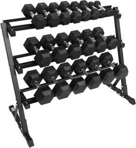 Fitvids 810133180230 Premium Rubber Coated Hex Dumbbell Weight Set Multiple Packages Black