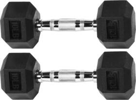 Fitvids 810133182135 Rubber Encased Hex Dumbbell Multiple Sizes 10lbs Black