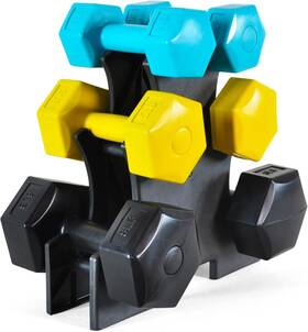 Fitvids 810133184627 Colored Vinyl Coated Dumbbell Set With Stand 32-pound Multiple