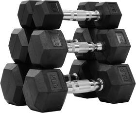 Fitvids 810180859714 Rubber Encased Hex Dumbbell Set Contoured Handle For Muscle Toning Black