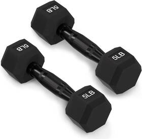 Fitvids 850068119165 Rubber Encased Exercise And Fitness Hex Dumbbell Hand Weights With Black