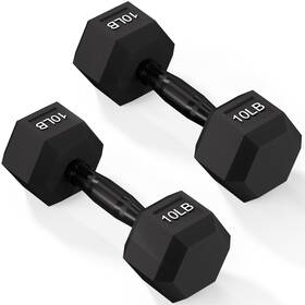 Qd-bhdb-10p Fitvids Rubber Encased Exercise And Fitness Hex Dumbbell With 10lb Pair Black