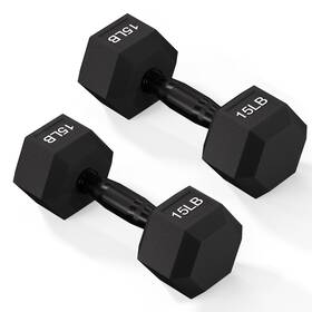 Qd-bhdb-15p Fitvids Rubber Encased Exercise And Fitness Hex Dumbbell With 15lb Pair Black