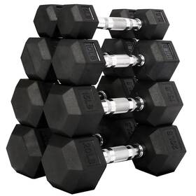 Sfdb-blk5to20 Fitvids Rubber Encased Hex Dumbbell Weight Set And Storage 100lb Pair Black
