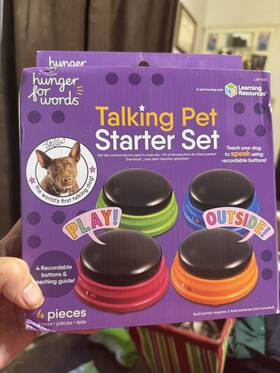 Hunger For Words 765023793512 4 Piece Talking Pet Starter Set Recordable Dogs Buttons Customized Sound Dog