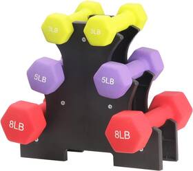 Langxun 761989074566 Colored Neoprene Coated Dumbbell Set With Rack Green Purple Red