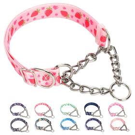 Maowuwujoz Hllsy5066 Martingale Dog Collar With Chain No Pull Slip Cinch Choker Choke Pink