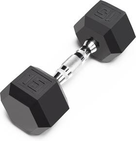 Marcy 096362990455 Classic Rubber Hex Dumbbell With Knurled Grip 15 Pound Black/chrome