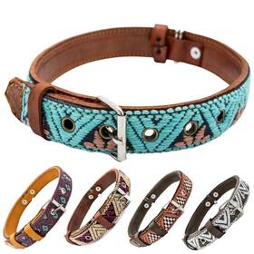 S-4510 Paw Tribe Western Dog Collar Leather Embroidered Design For Small Mediu S-4510 Paw Tribe Western Dog Collar Leather Embroidered Design For Small Mediu