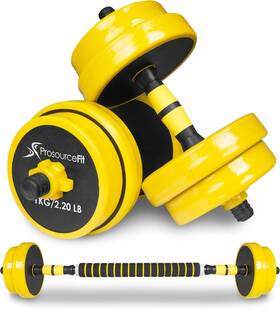 Prosourcefit 810244024560 Adjustable Dumbbell And Barbell Weight Set 2-in-1 Yellow 22lb Prosourcefit 810244024560 Adjustable Dumbbell And Barbell Weight Set 2-in-1 Yellow 22lb