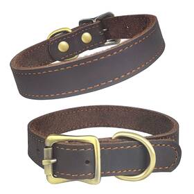 Qianruida 717066703133 Genuine Leather Dog Collar For Small Dogs Heavy-duty Classic Adjustable Wit