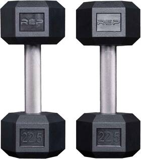 Rep 785339851690 Fitness Rubber Hex Dumbbell S - Singles 55lb And Pairs Metal/black Rep 785339851690 Fitness Rubber Hex Dumbbell S - Singles 55lb And Pairs Metal/black