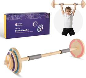 Special Supplies 850064484472 Kids Wooden Play Workout Weights - Adjustable Barbell