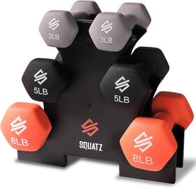 Squatz 842893155180 Dumbbell Weights Set With Stand 32/20 Lbs Neoprene Coated Inch