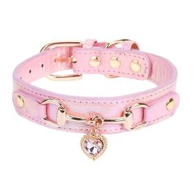Thain Thain-pc60-us Fashion Dog Collar With Bling Diamonds And Heart Charm 5 Holes Adjus