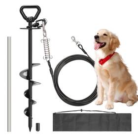 Fcs-gm002 Tinnmao Heavy Duty Dog Tie Out Cable And Spiral Stake 30 Ft Tether With 15.7 Inch