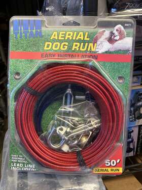 Titan 5863 Aerial Cable Dog Run 50ft For Dogs Up To 80# Easy Installation Red
