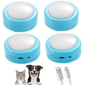 Tdus-ptb4 Topodome Talking Buttons For Cats And Dogs Set Of 4 Blue Rechargeable Button