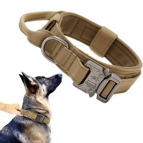 Xqpetlihai Z02-brown-l Tactical Nylon Dog Collar - Heavy Duty Metal Buckle With Handle For Training