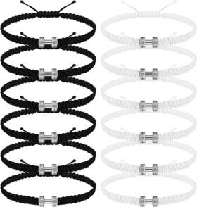 Zeyune Lay-zeyune-0772 12 Pcs Woven Dumbbell Bracelet Black White Fitness
