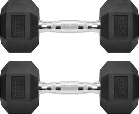 Zoomster 774049657197 Hex Dumbbells Rubber Coated Cast Iron Black Dumbbell Free Weights