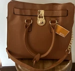 Michael Kors Hamilton Brown Satchel Top Handle Bag Gold-tone Chain Logo Accent. Fixed Price $75.00.