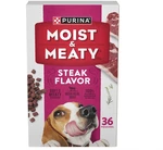 Purina Moist And Meaty Steak Flavor Soft Dog Food Pouche 36 Ct.. Fixed Price $24.00.