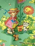 Vintage Gift Wrap Country Kids Animals Flowers Dog Bird Frog Worm On Green. Fixed Price $10.00.