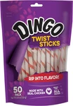 Dingo Twist Sticks 50 Count, Premium Rawhide Treats For Dogs Made With Real Chic. Fixed Price $25.95.