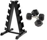 Fitvids Rubber Encased Hex Dumbbell, 25LB Pair With A-frame Rack. Fixed Price $91.65.