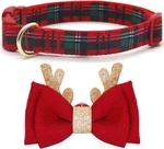 Christmas Dog Collar, Plaid And Cute Glitter Reindeer Antler With Bow. Fixed Price $22.17.