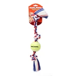 Mammoth Flossy Chews Color 3 Knot Tug With Tennis Ball Dog Toy. Fixed Price $15.99.