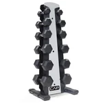 Dumbbell Set 210 Lb Rubber Coated Hex Chrome Handle Silver Rack Cap Vertical. Fixed Price $439.99.
