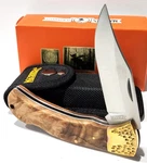 Marbles Brown Rich Grain Burl Wood Handles Lockback Folding Pocket Knife Sheath. Fixed Price $15.00.