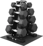 Rubber Coated Hex Dumbbell Set With Storage Rack, 100/150/200/550 Lb. Fixed Price $244.99.