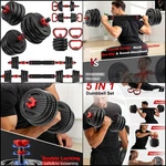 Unnmiiy 5-IN-1 Adjustable Dumbbells Barbell Kettlebell Set Home Gym Weight 90LB. Fixed Price $127.95.