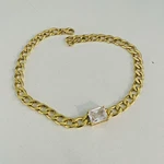Curb Link Chain Bracelet Single Clear Bezel Cut Stone 925 Gold Vermeil 7.5". Fixed Price $16.99.