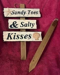 Coastal Wooden Yard Stake Sign Sandy Toes & Salty Kisses 36 12 New In Box!. Fixed Price $12.74.