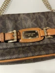Michael Kors Hamilton Brown Small Belt Buckle Opening Shoulder Bag Chain Handles. Fixed Price $35.00.