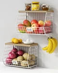 2-TIER Fruit Basket With Banana Hanger, Kitchen Counter Organizer, White. Fixed Price $48.01.