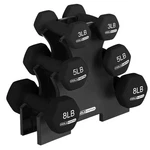 Holahatha 3, 5 & 8 Pound Hex Dumbbell Hand Weight Set With Storage Rack, Black. Fixed Price $56.99.