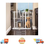 Carlson Extra Wide Walk-through Pet Dog Gate With Small Cat Door, White, 31". Fixed Price $39.59.