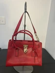 Michael Kors Hamilton Satchel Bag With Double Handles & Gold Chain Strap - Red. Fixed Price $54.99.